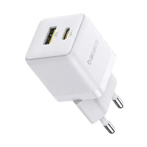 Baseus USB-C+ USB-A 30W Palm Hızlı Ev Şarj Adaptörü - Beyaz
