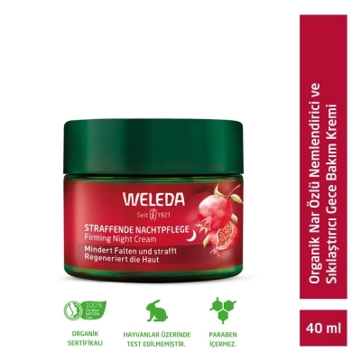 Weleda Pomegranate &amp; Maca Peptides Organik Nar Özlü Nemlendirici ve Sıkılaştırıcı Gece Bakım Kremi 40ml